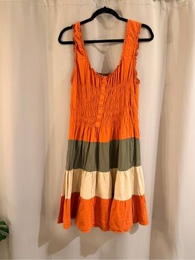 Speed Control Orange Tiered Button Front Sundress